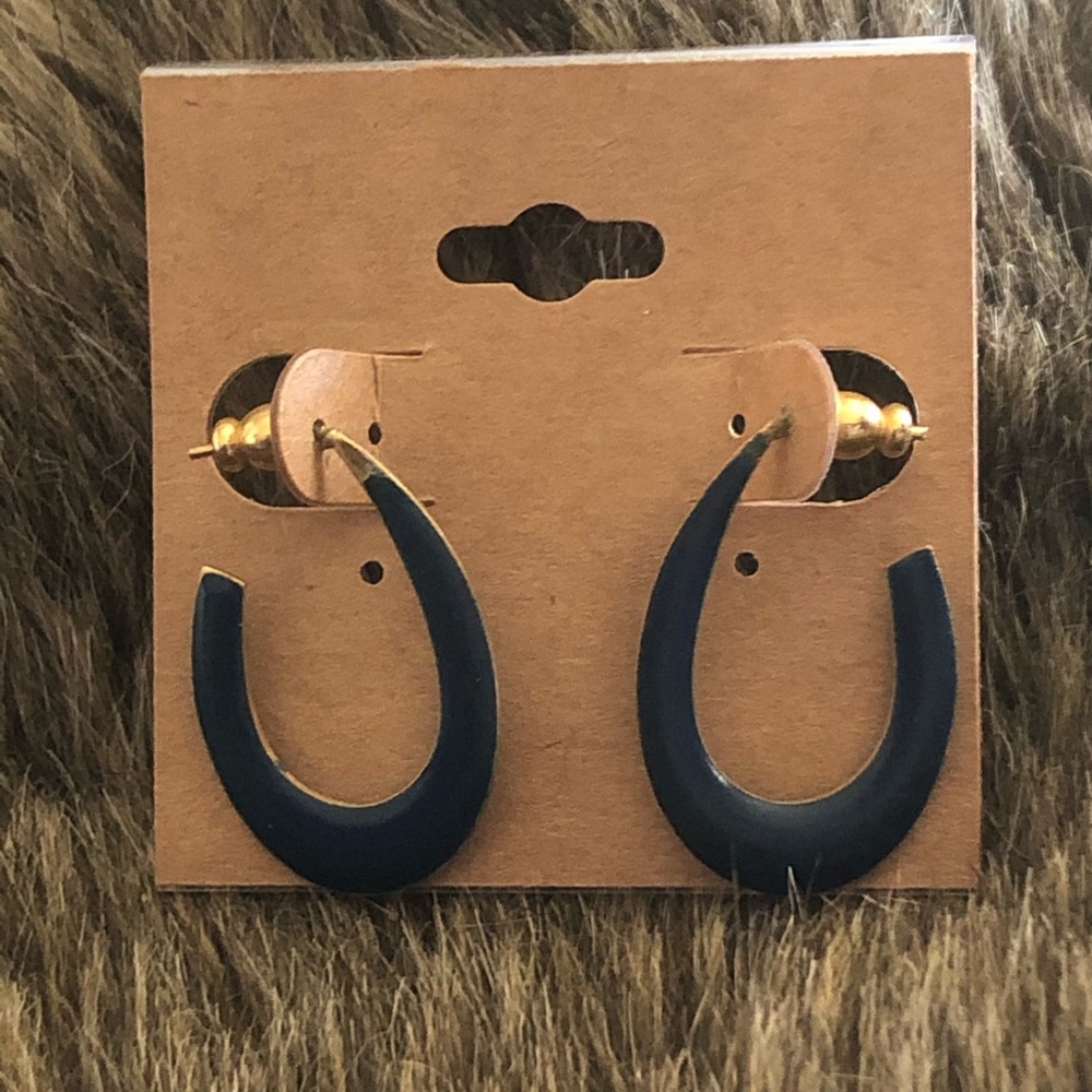 Vintage 80s navy enamel gold tone hoop earrings